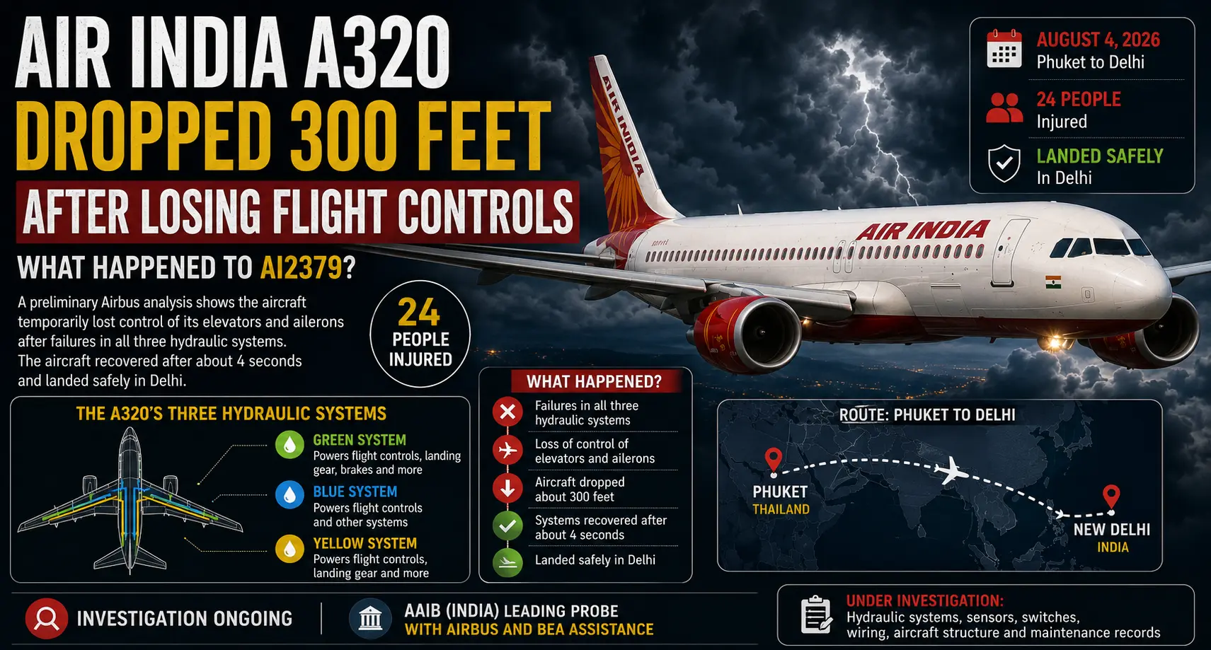 Air India A320 Dropped 300 Feet After Losing Flight Controls