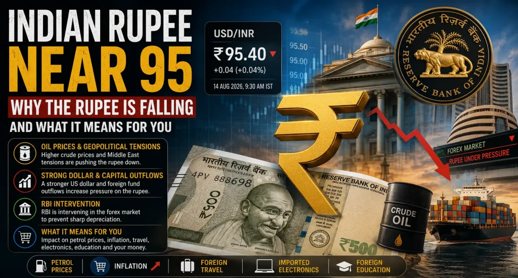 Indian rupee near 95 against US dollar and RBI intervention explained