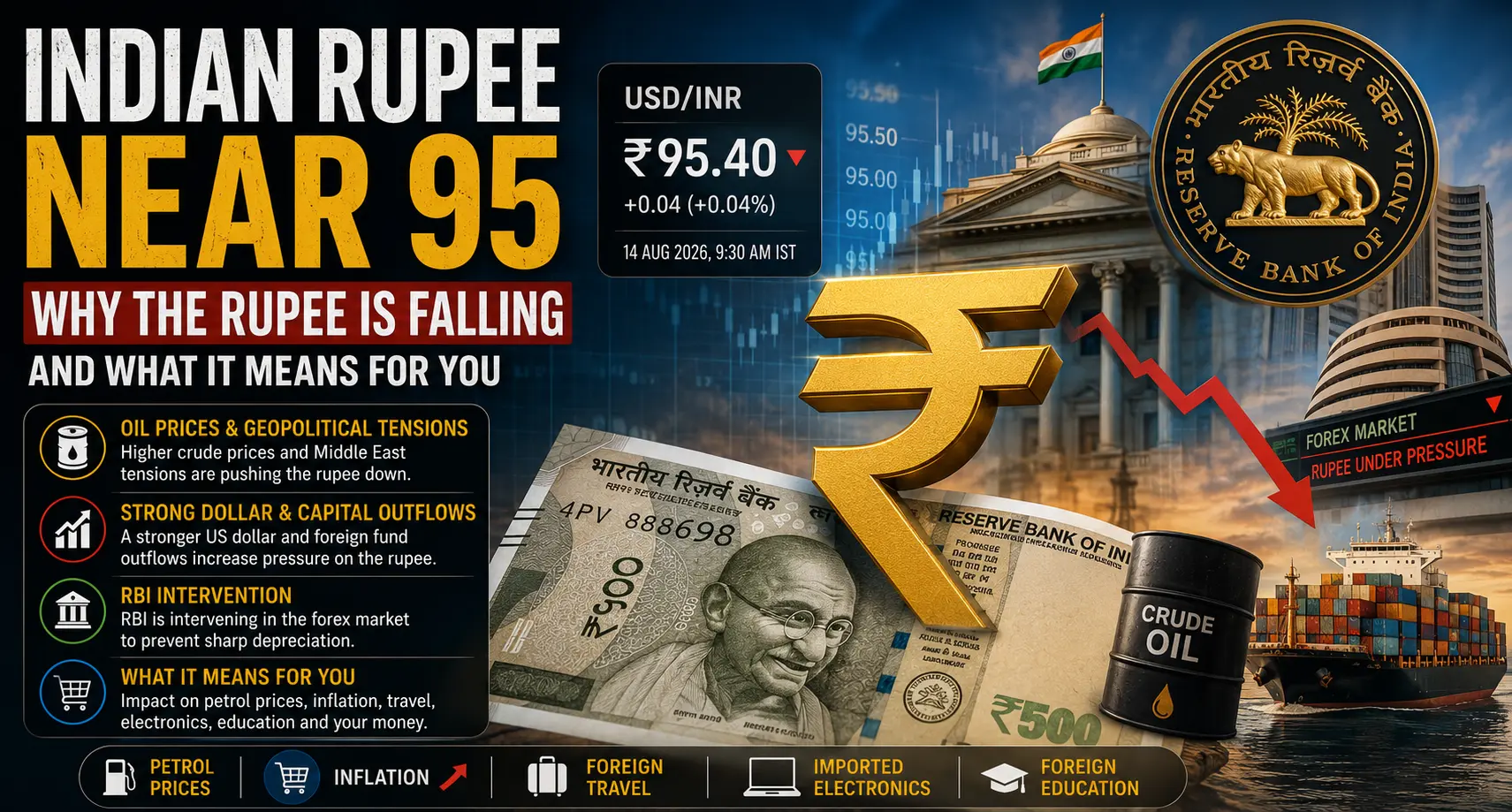 Indian rupee near 95 against US dollar and RBI intervention explained